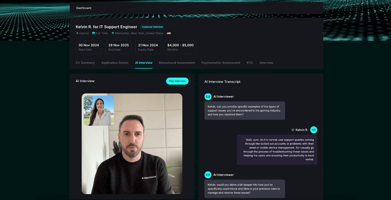 Founder, Kelvin Wetherill in a live interview with Sarah, their AI conversational interviewer.